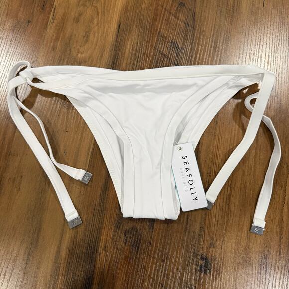 Seafolly Brazilian Tie Side Y2K White Low Rise White Bikini Bottom 10 - Picture 2 of 6
